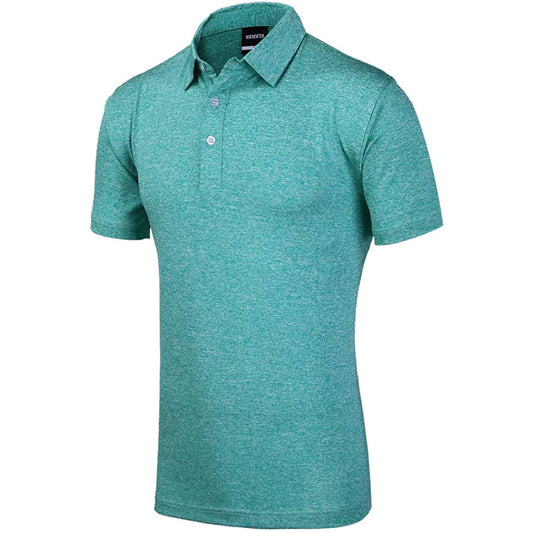 Side view of Yamato Men's Slim Fit Golf Polo in turquoise, showing slim fit silhouette.